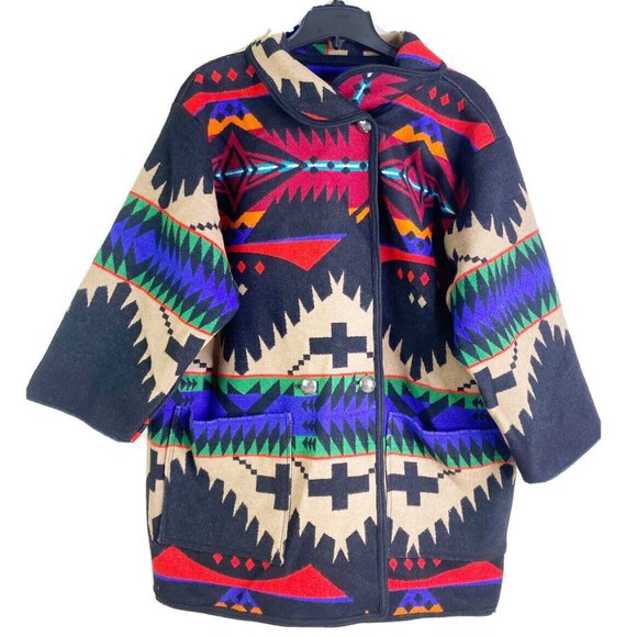 Vtg Pendleton? XL XXL ?32" L Unisex Wool Southwestern Button Up Blanket Coat EUC